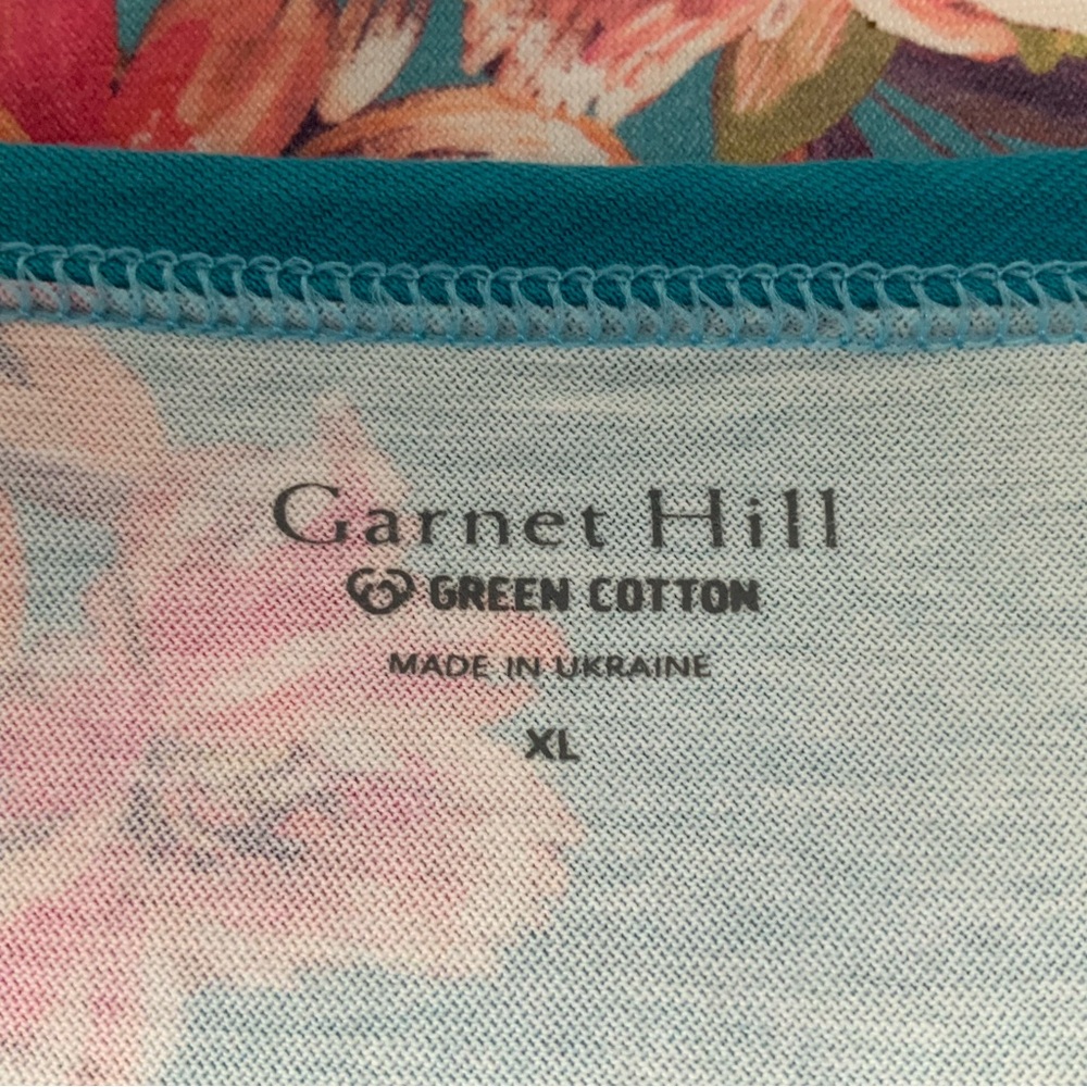 GARNET HILL Asian Wrap Floral Nightgown Organic Cotton Teal Blue Pink XL - Picture 7 of 11